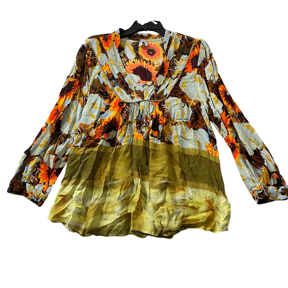 Blank New York 1X Semi Sheer Autumn Color Floral Blouse 100% Viscose